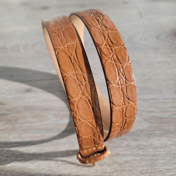 Dolce&gabbana real crocodile Brown Leather Belt with Gold Buckle 80/32 - Picture 3 of 6